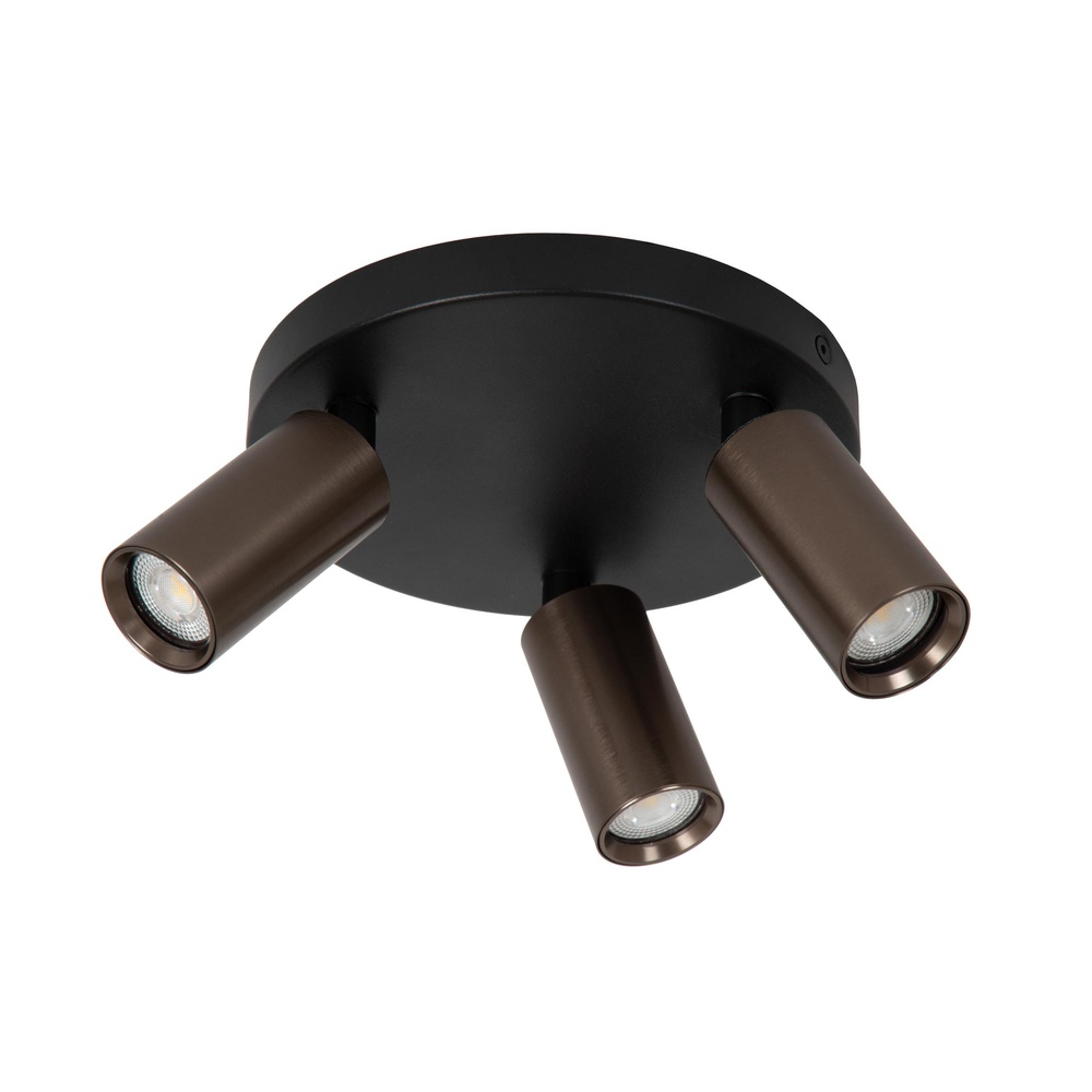 Lucide PlafondspotRitmo mini GU10 3-lichts koffie bruin - 09942/13/97